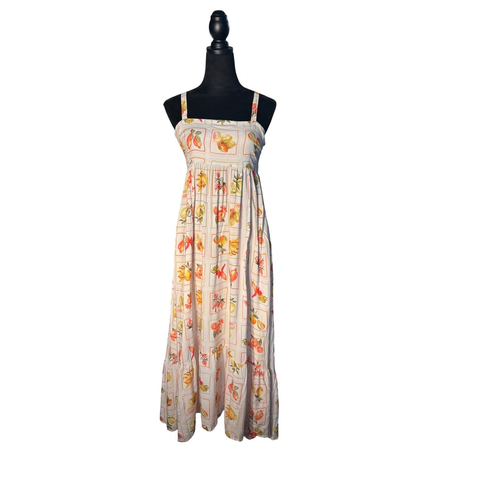 Paper Heart Fruit Print Maxi Dress White Citrus Tropical TPH93531 Small NWT - Picture 2 of 15